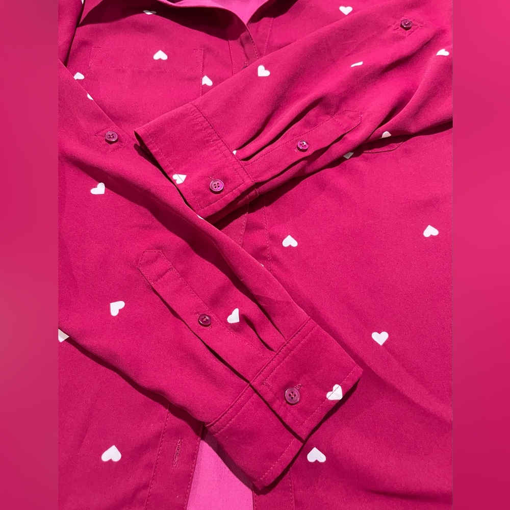 Talbots Pink Long Sleeve Blouse Hearts Sz Petite Spring Summer Date Night Party - Picture 12 of 14